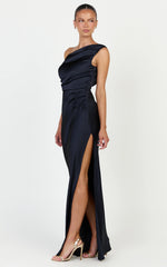 Laurie Maxi Dress - One Shoulder Ruched Dress in Navy