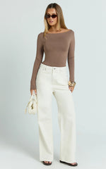 Tisdale Top - Boat Neck Long Sleeve Top in Mushroom