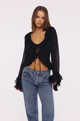 Black Ruffled Sleeve Blouse