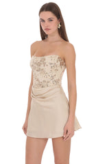 Strapless Corset Mini Dress in Gold