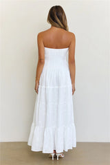 Dreamy Days Broderie Strapless Tiered Maxi Dress White