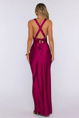 Polished Affair Satin Maxi Dress Berry