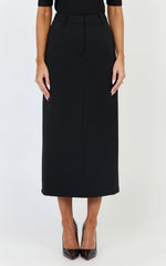 Alanna Midi Skirt - High Waisted Back Split Pencil Skirt in Black