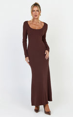 Gabriella Maxi Dress - Long Sleeve Scoop Neck Dress in Chocolate