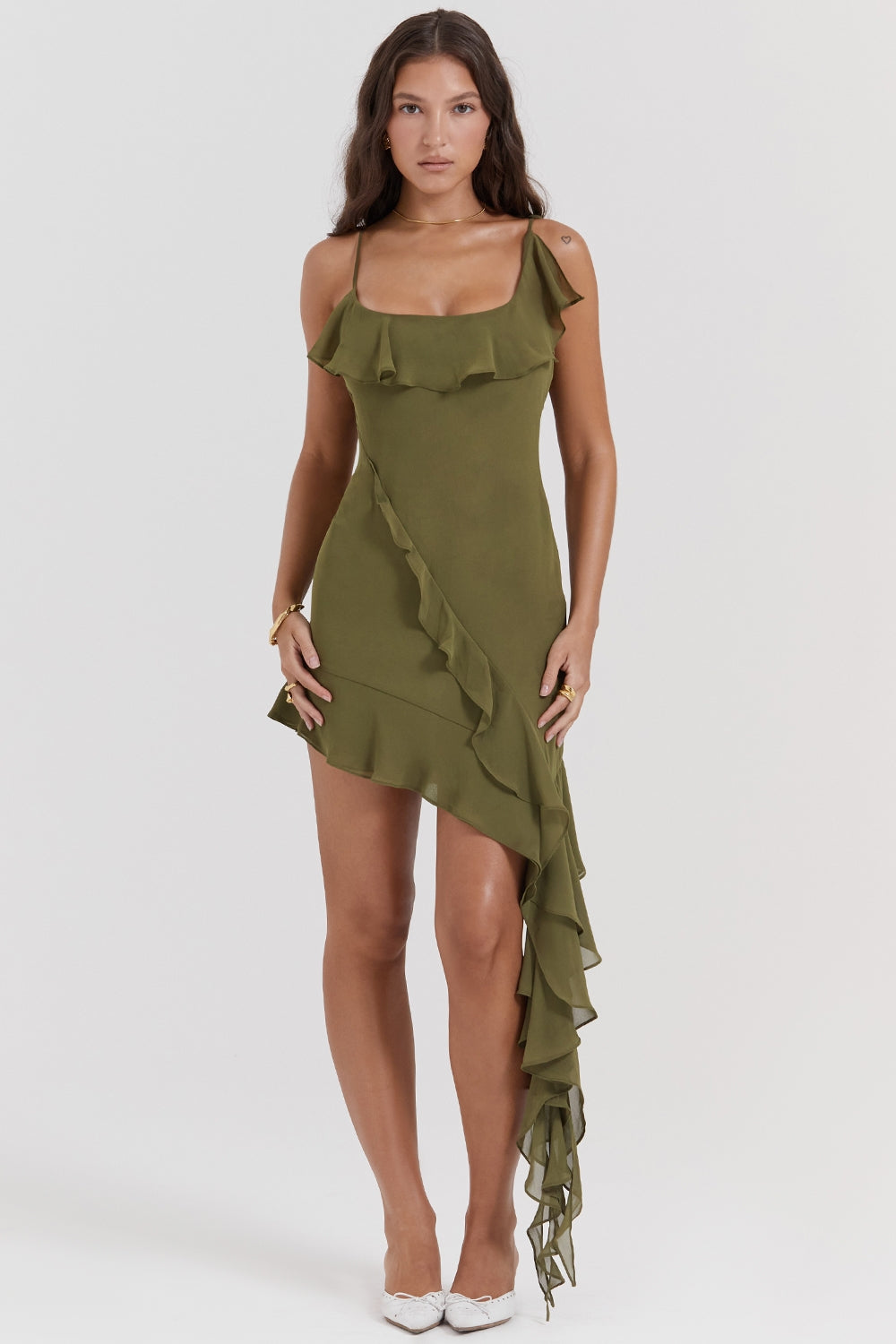 Olive Ruffle Mini Dress