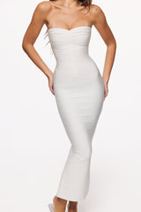 True White Strapless V Waist Bandage Maxi Dress