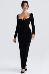Black Crystal Embellished Maxi Dress