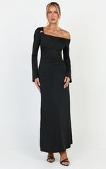 Daisy Maxi Dress - Long Sleeve Gold Hardware Detail Maxi Dress in Black