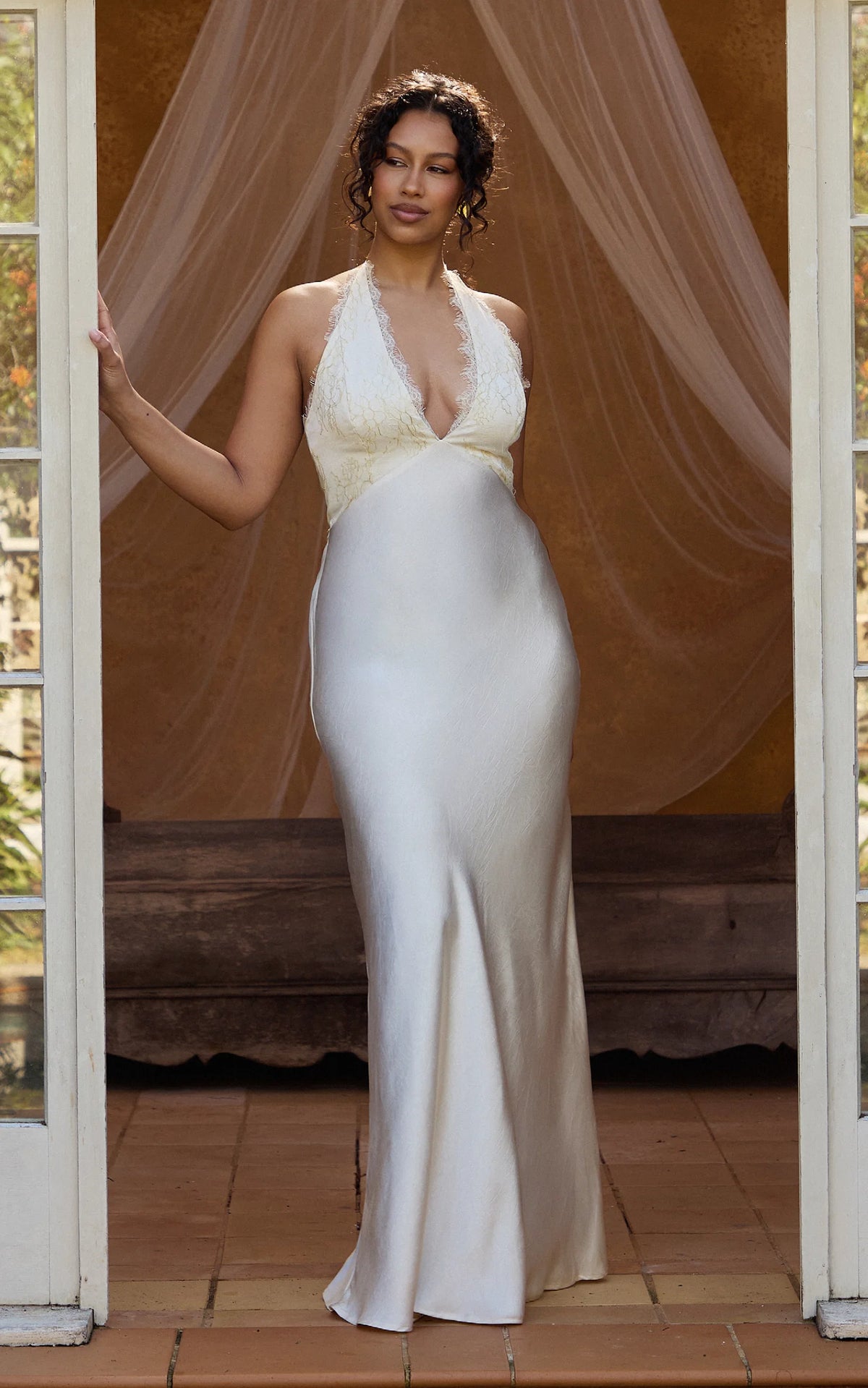 Marielle Maxi Dress - Lace Bust Halter Dress in Cream