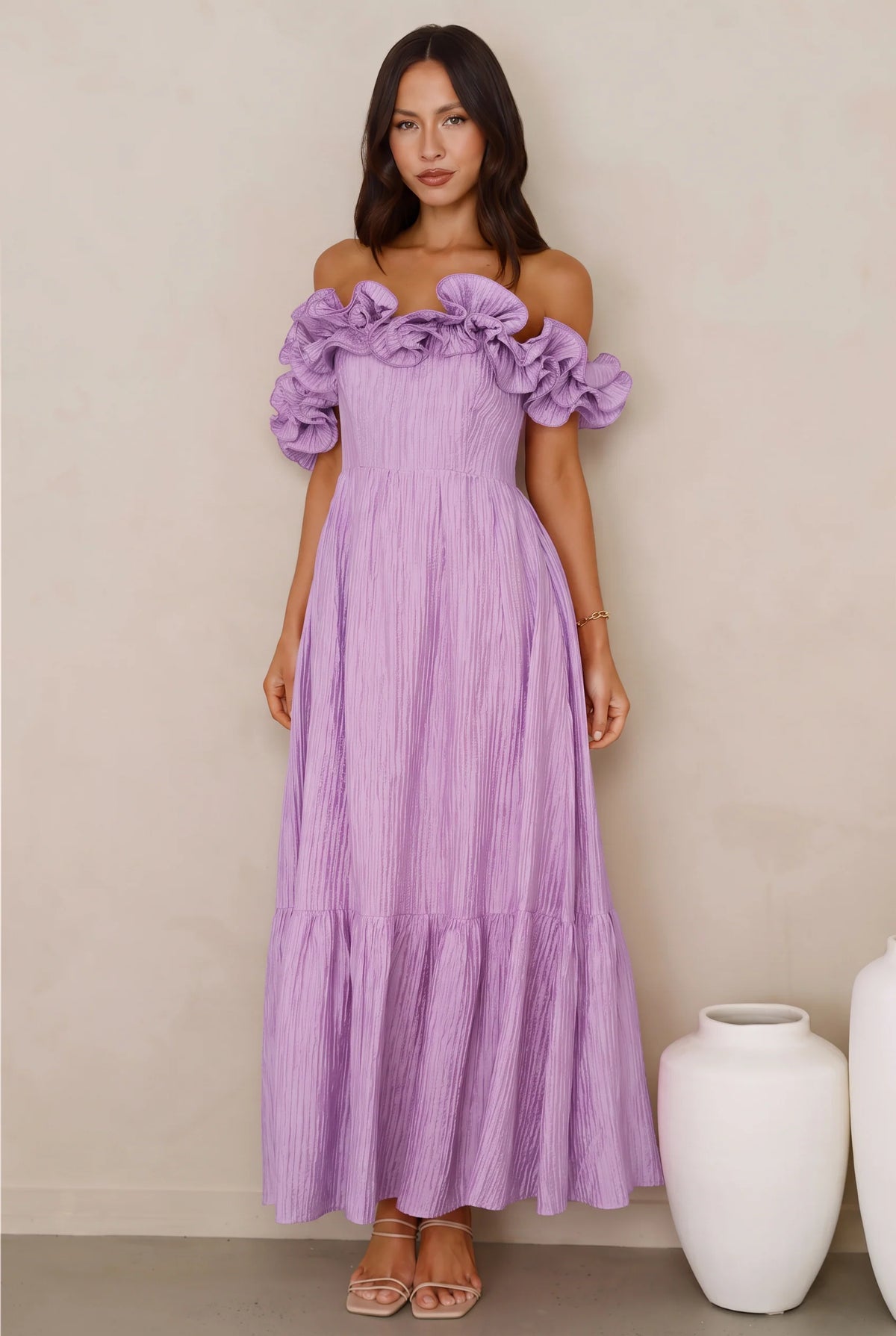 Magnetic Energy Off Shoulder Maxi Dress Lilac