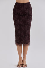 Chocolate Brown Lace Midi Skirt