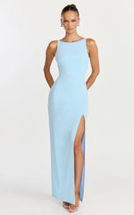 Indi Maxi Dress - Boat Neck Bodycon Dress in Light Blue