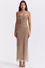 Cafe Au Lait Beaded Maxi Dress - Limited Edition