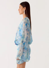 Vanish Into You Mini Dress - Aqua Paisley