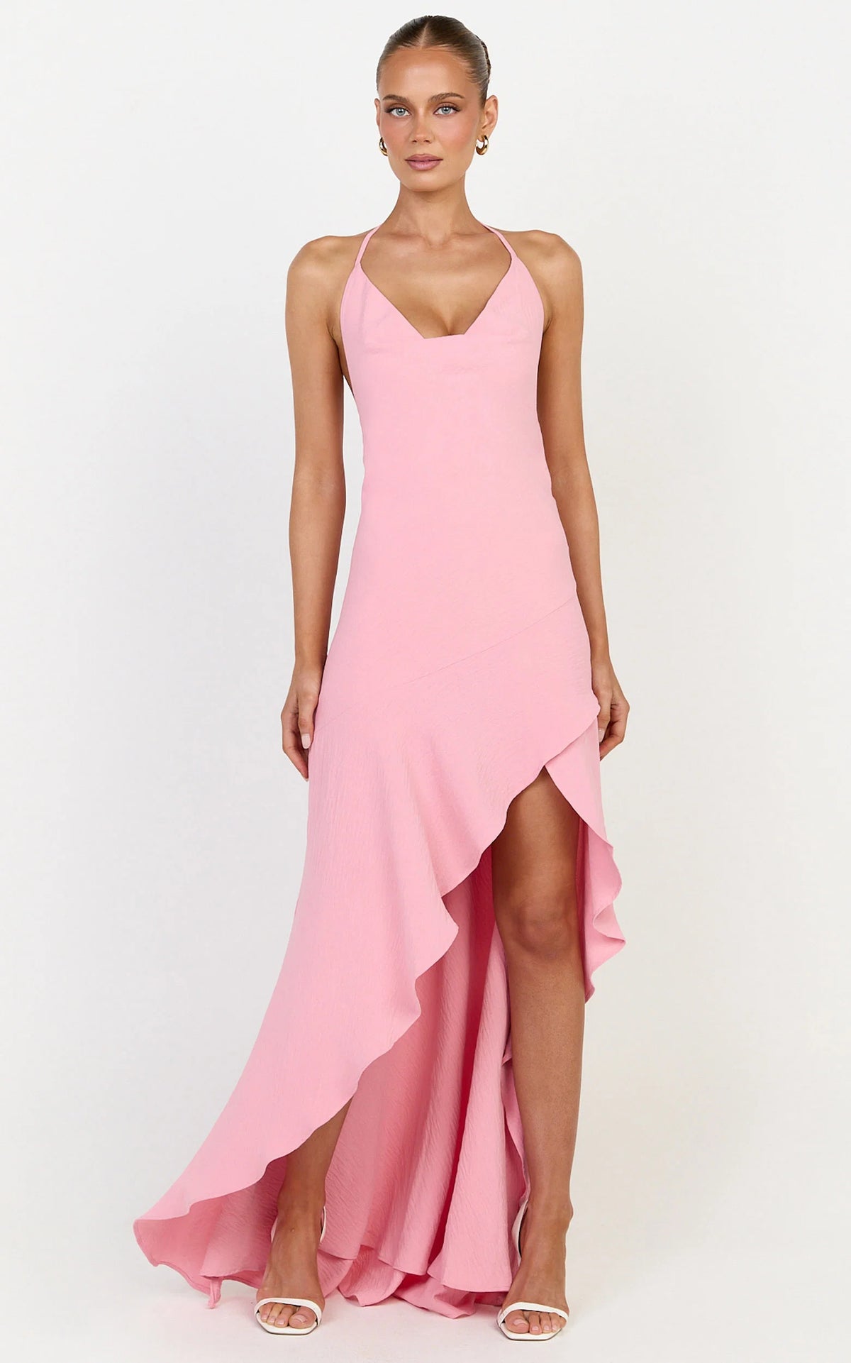 Sunny Maxi Dress - Cowl Neck Asymmetric Hem Dress in Pink