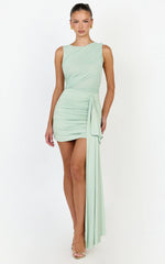 Baylee Mini Dress - Gathered One Shoulder Bodycon Dress in Sage