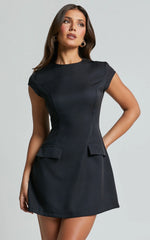Wyatt Mini Dress - Short Sleeve A Line Dress in Black