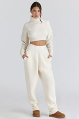 Ivory Cropped Chunky Boucle Wool Knit Sweater