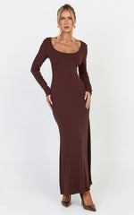 Gabriella Maxi Dress - Long Sleeve Scoop Neck Dress in Chocolate