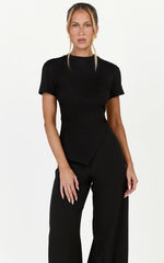 Rosalie Top - Asym Ruched Tshirt in Black