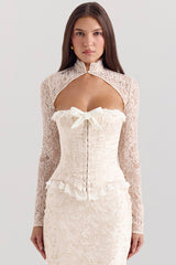 Ivory Metallic Jacquard Corset & Bolero