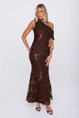Next Level Chic Mesh One Shoulder Maxi Dress Brown
