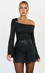 Sophia Top - Long Sleeve Asymmetrical Neckline Top in Black
