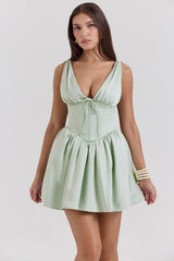 Pistachio Satin Mini Dress