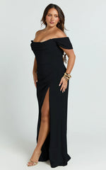 Marcel Maxi Dress - Off Shoulder Corset High Split Dress in Black