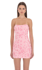 Floral Embellished Mini Dress in Pink