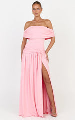 Bree Maxi Dress - Off Shoulder Draped Sash Dress in Pink