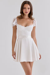 White Satin + Lace Mini Dress With Detachable Waist Tie