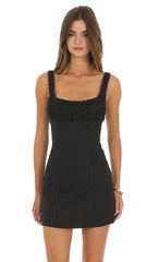Floral Textured Mini Dress in Black