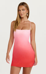 Lolly Mini Dress - Cowl Back Lace Up Dress in Blush Ombre Print