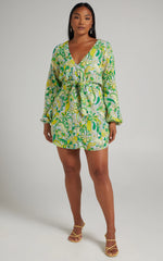 Gianna Mini Dress - Linen Look Balloon Sleeve Dress in California Dreamin