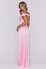 Spark Babe Off Shoulder Satin Maxi Dress Pink