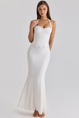 White Halter Neck Broderie Anglaise Corset Top