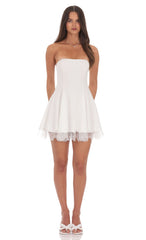 Strapless Mini Dress with Lace-trim Hem