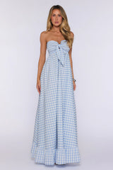 Picnic Perfect Look Strapless Gingham Maxi Dress Blue