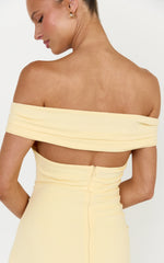 Lena Mini Dress - Off Shoulder Bodycon Dress in Lemon