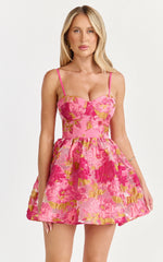 Brailey Mini Dress - Sweetheart Bustier Dress in Pink Jacquard