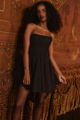 Black Strapless Detachable Bow Mini Dress