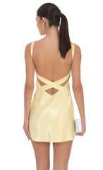 Satin Open Back Dress in Yellow