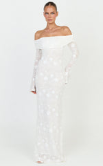 Aurelle Maxi Dress - Off Shoulder Floral Embroidered Dress in Ivory