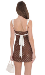 Two-Tone Polka Dot Mesh Bodycon Dress in Brown