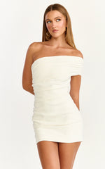 Stefanie Mini Dress - Ruched One Shoulder Dress in White