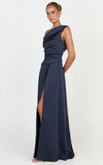 Helena Maxi Dress - Off Shoulder Godet Dress in Navy