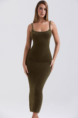 Khaki Soft Fluffy Knit Maxi Dress