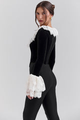 Black Velvet Lace Trimmed Corset Top
