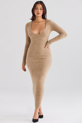 Camel Fuzzy Maxi Dress